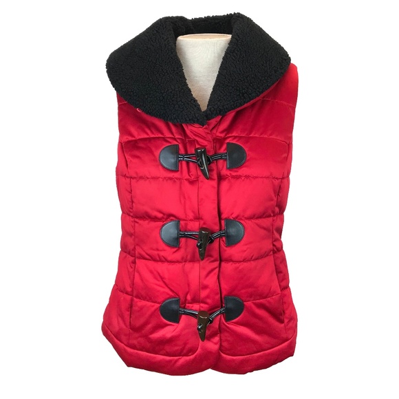 Lauren Ralph Lauren Jackets & Blazers - Ralph Lauren Red Black Toggle Sherpa Puffer Vest M
